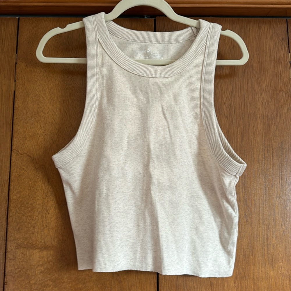aerie Cream Ribbed Cropped Tank Top